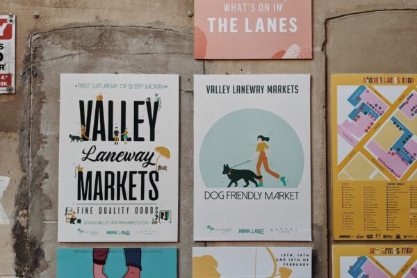 Marketing posters on a wall